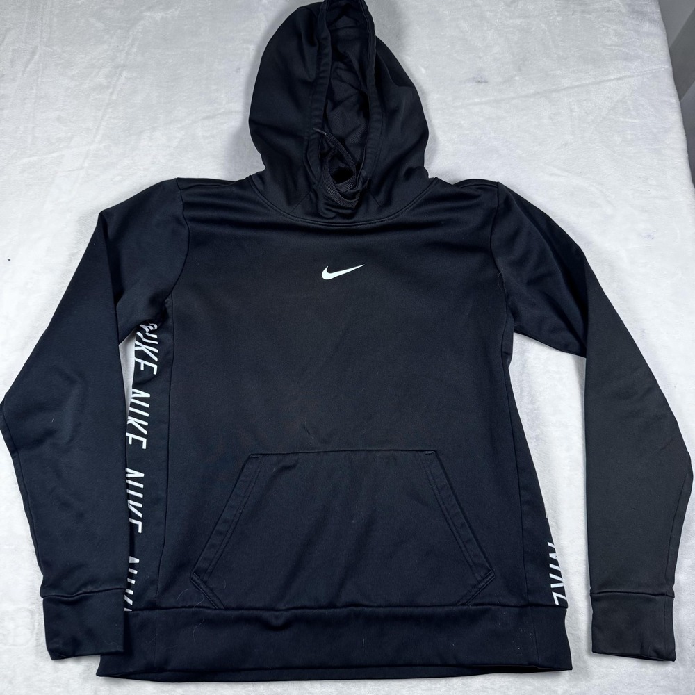 Nike Hoodie Youth Small Black Dri-Fit Pullover Sweatshirt Swoosh Logo Athletic
